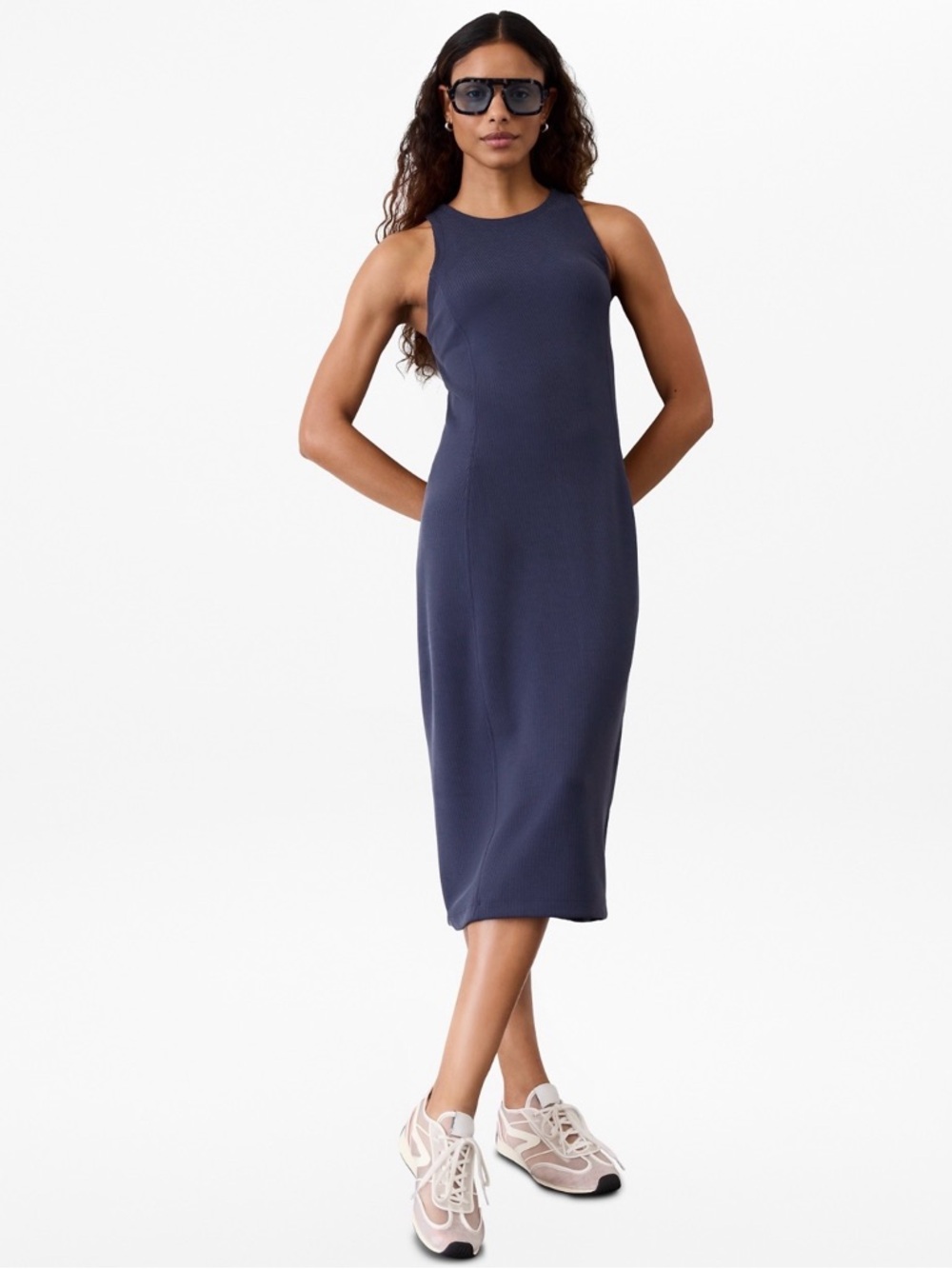 Athleta Seasoft Rib Midi Tank Dress in Navy